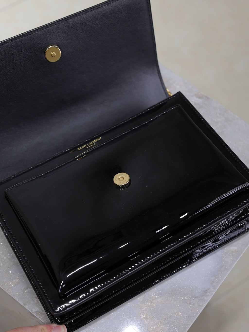 SAINT LAURENT YSL 25S SUNSET MEDIUM 22 IN BLACK SHINY CALFSKIN GOLD HARDWRE
