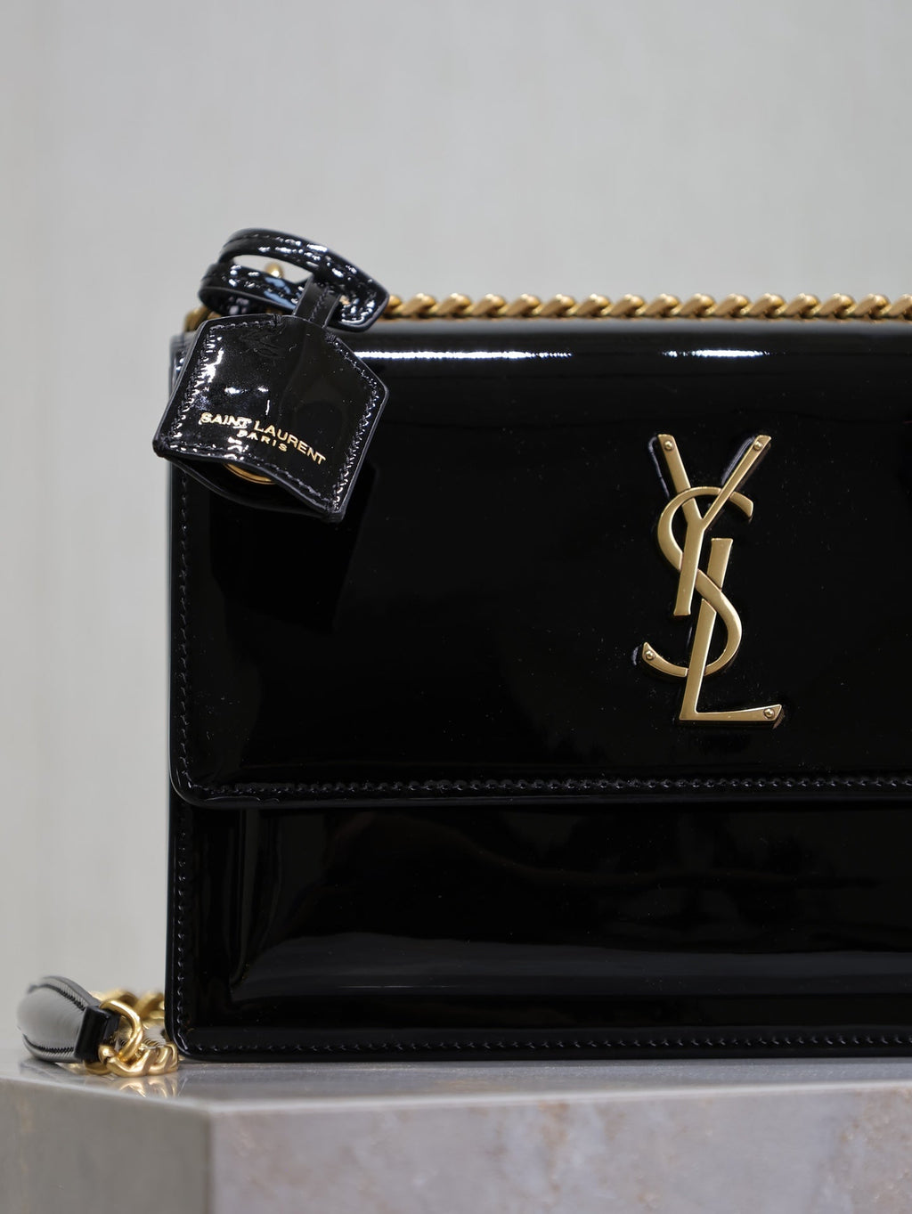 SAINT LAURENT YSL 25S SUNSET MEDIUM 22 IN BLACK SHINY CALFSKIN GOLD HARDWARE
