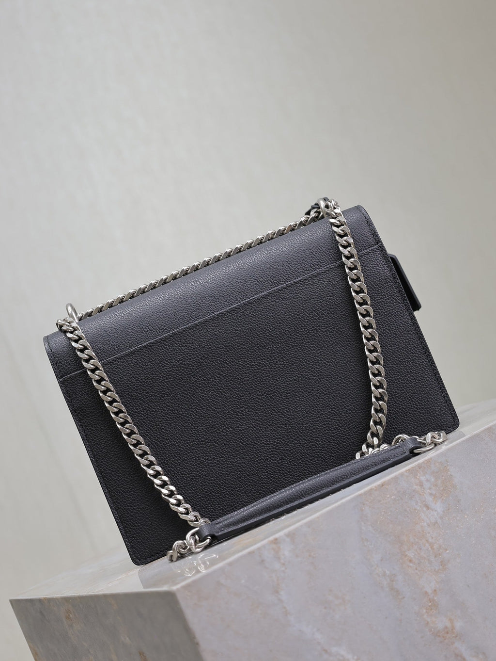 SAINT LAURENT YSL 25S SUNSET MEDIUM 22 IN BLACK GRAINED CALFSKIN SILVER HARDWRE