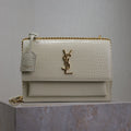SAINT LAURENT YSL 25S SUNSET MEDIUM 22 IN IVORY CROCODILE-EMBOSSED SHINY CALFSKIN GOLD HARDWARE