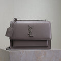 SAINT LAURENT YSL 25S SUNSET BAG 22 IN DARK PURPLE CALFSKIN SILVER HARDWRE
