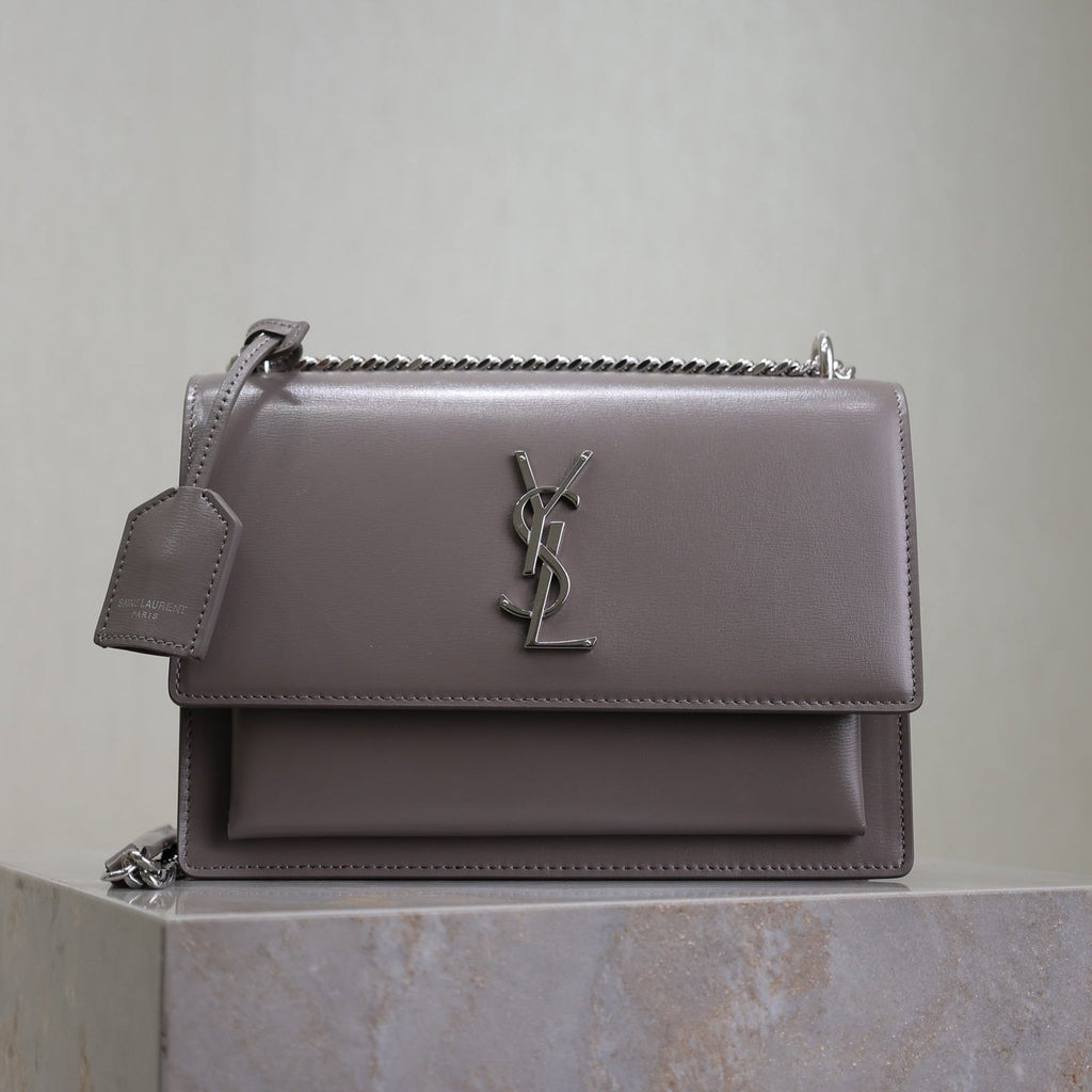 SAINT LAURENT YSL 25S SUNSET BAG 22 IN DARK PURPLE CALFSKIN SILVER HARDWARE