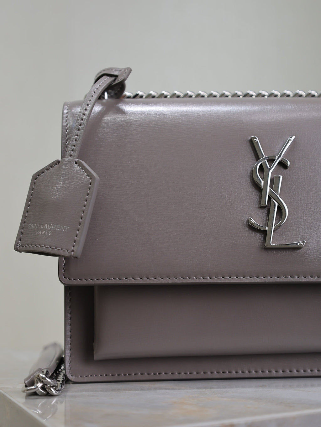 SAINT LAURENT YSL 25S SUNSET BAG 22 IN DARK PURPLE CALFSKIN SILVER HARDWRE
