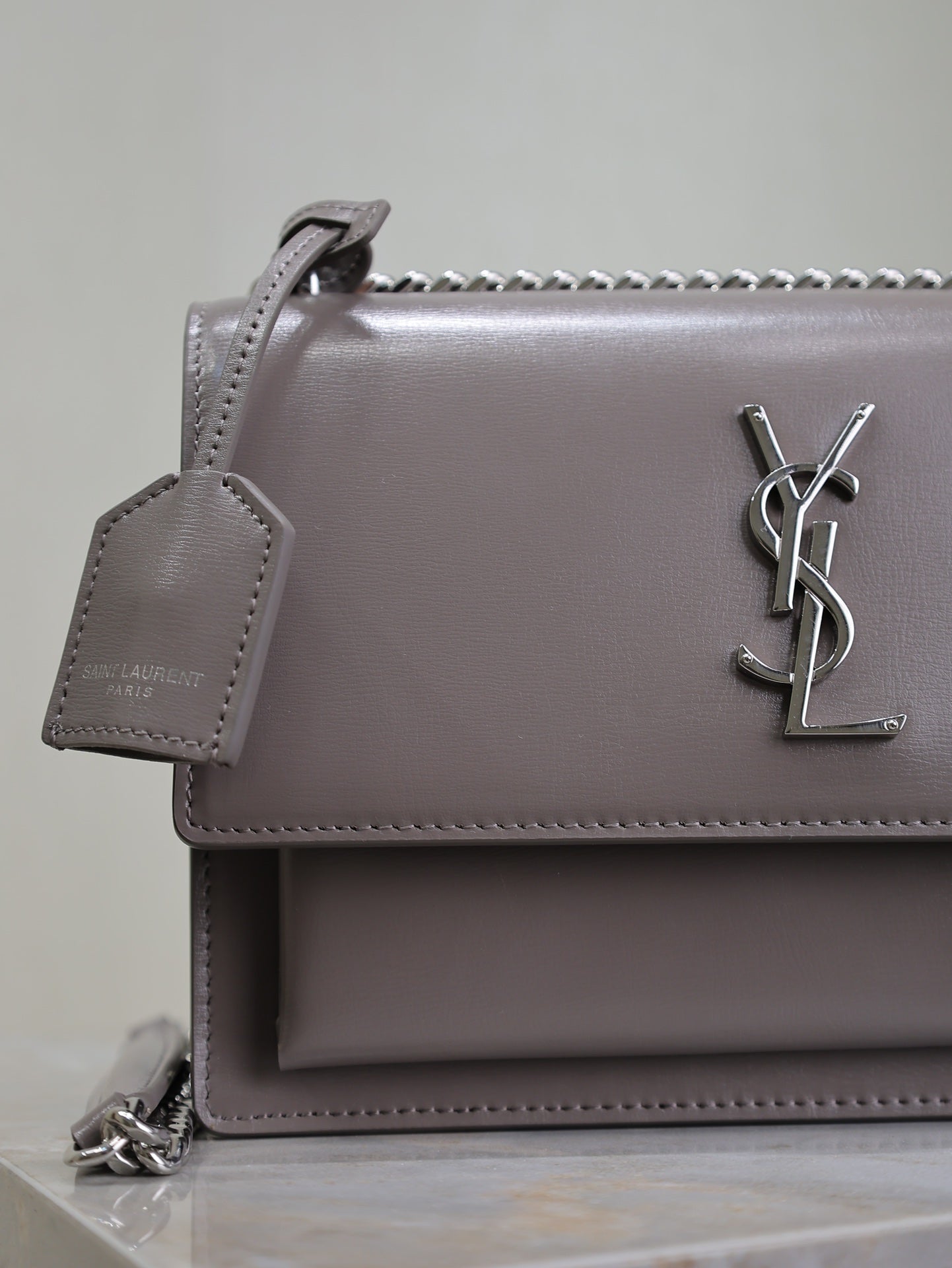 SAINT LAURENT YSL 25S SUNSET BAG 22 IN DARK PURPLE CALFSKIN SILVER HARDWRE