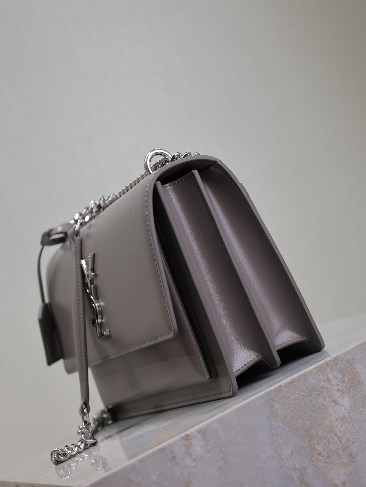 SAINT LAURENT YSL 25S SUNSET BAG 22 IN DARK PURPLE CALFSKIN SILVER HARDWRE