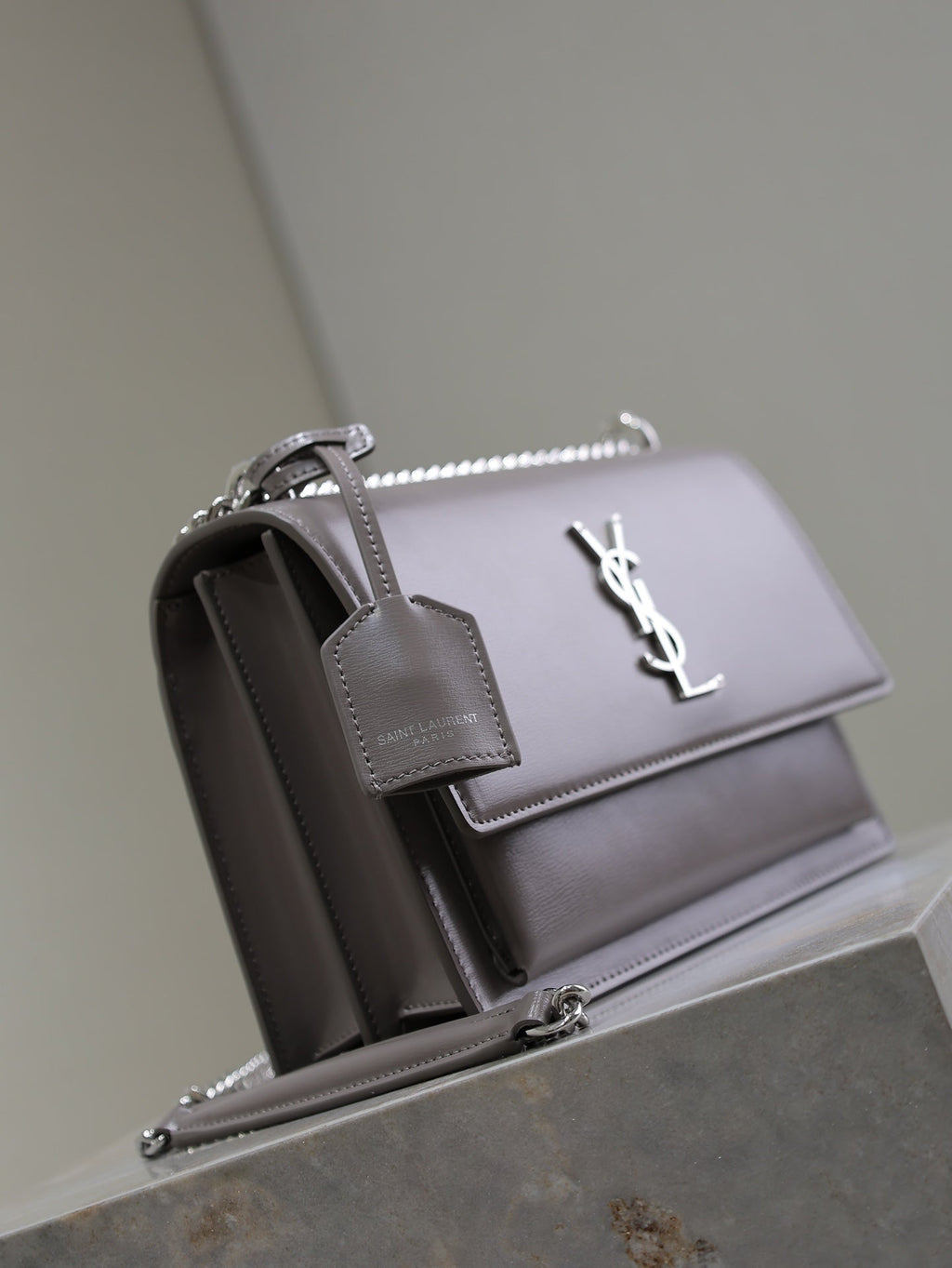 SAINT LAURENT YSL 25S SUNSET BAG 22 IN DARK PURPLE CALFSKIN SILVER HARDWRE