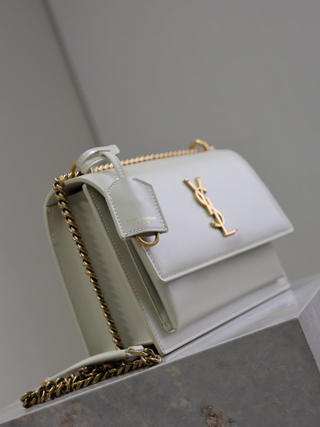 SAINT LAURENT YSL 25S SUNSET BAG 22 IN IVORY CALFSKIN GOLD HARDWRE