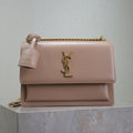 SAINT LAURENT YSL 25S SUNSET BAG 22 IN WARM TAUPE PINK CALFSKIN GOLD HARDWRE