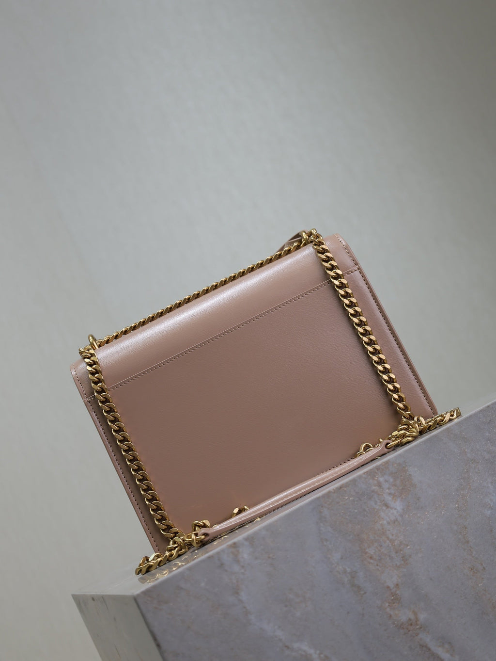 SAINT LAURENT YSL 25S SUNSET BAG 22 IN WARM TAUPE PINK CALFSKIN GOLD HARDWRE
