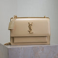 SAINT LAURENT YSL 25S SUNSET BAG 22 IN NUDE CALFSKIN GOLD HARDWRE