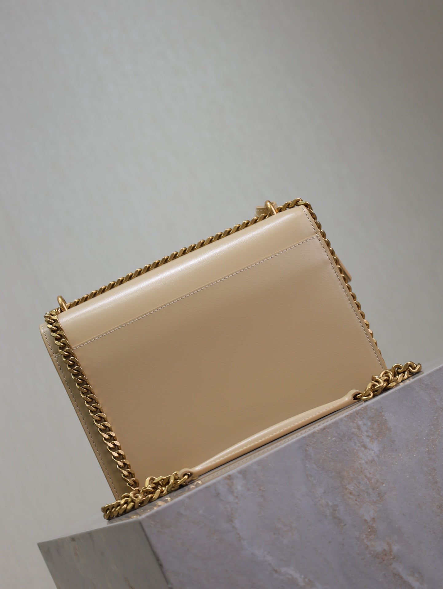 SAINT LAURENT YSL 25S SUNSET BAG 22 IN NUDE CALFSKIN GOLD HARDWRE