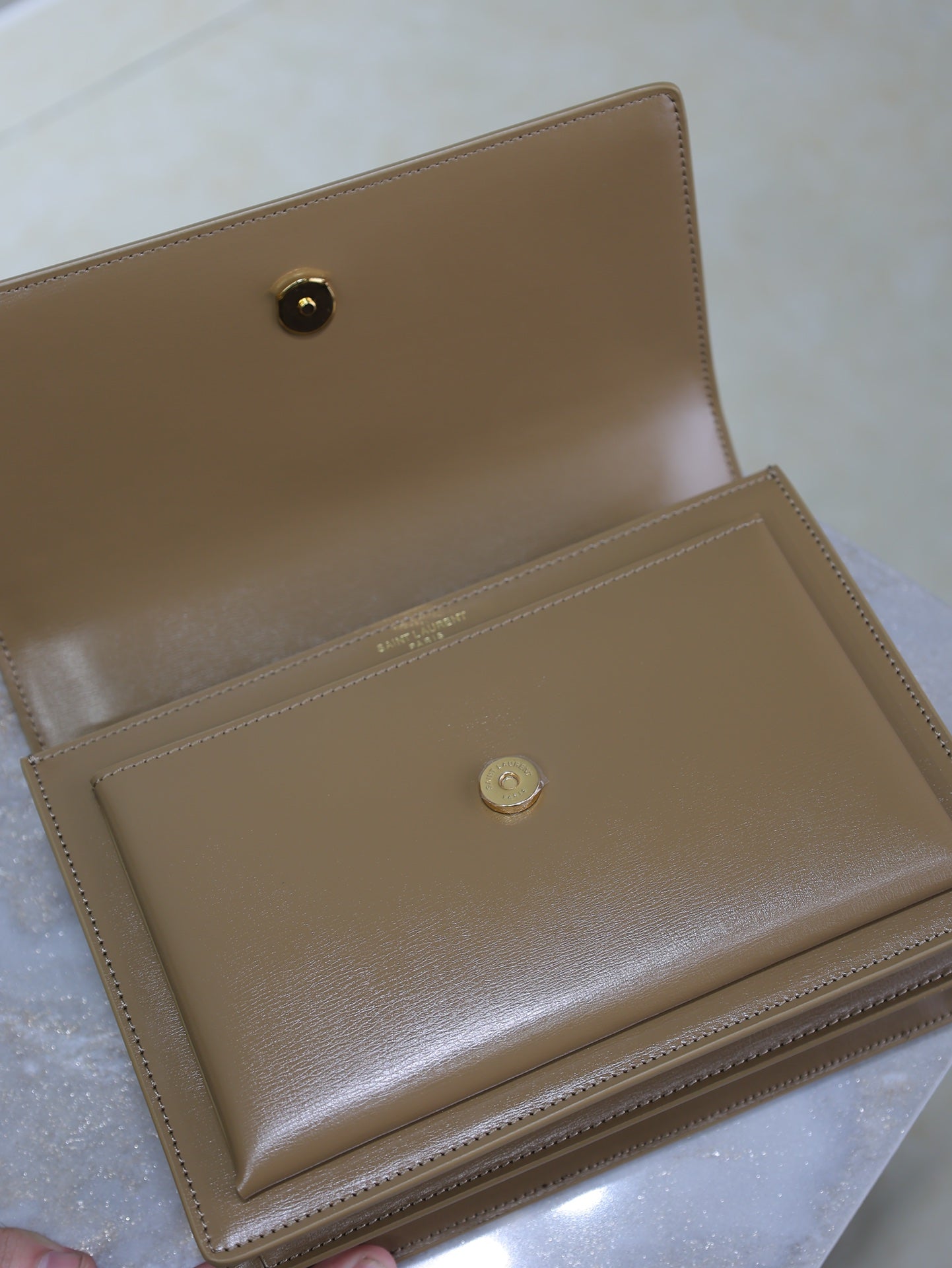 SAINT LAURENT YSL 25S SUNSET BAG 22 IN BROWN CALFSKIN GOLD HARDWRE