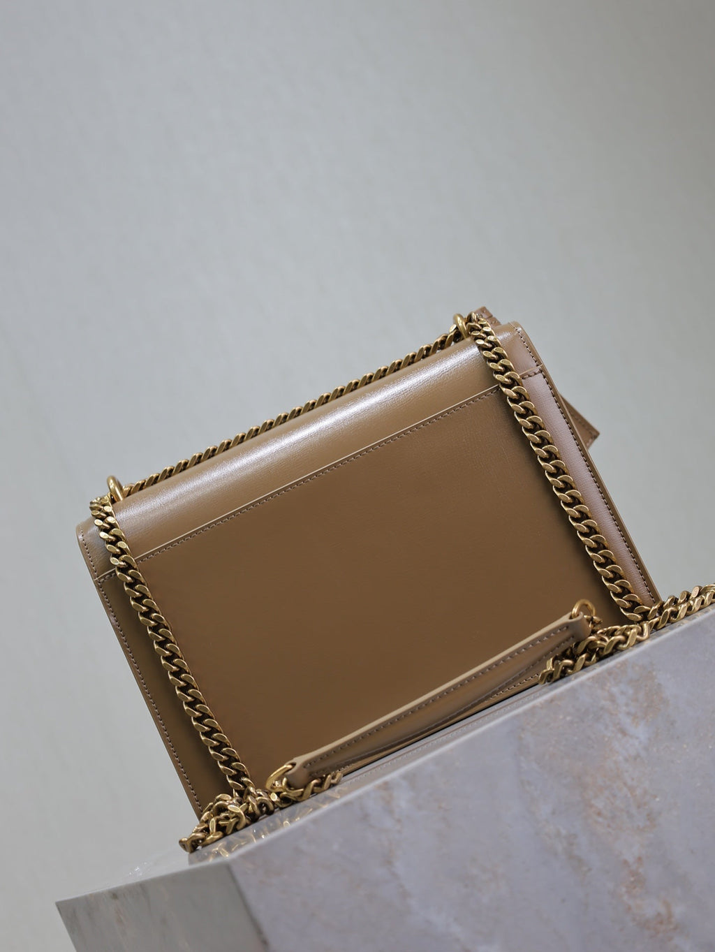 SAINT LAURENT YSL 25S SUNSET BAG 22 IN BROWN CALFSKIN GOLD HARDWRE