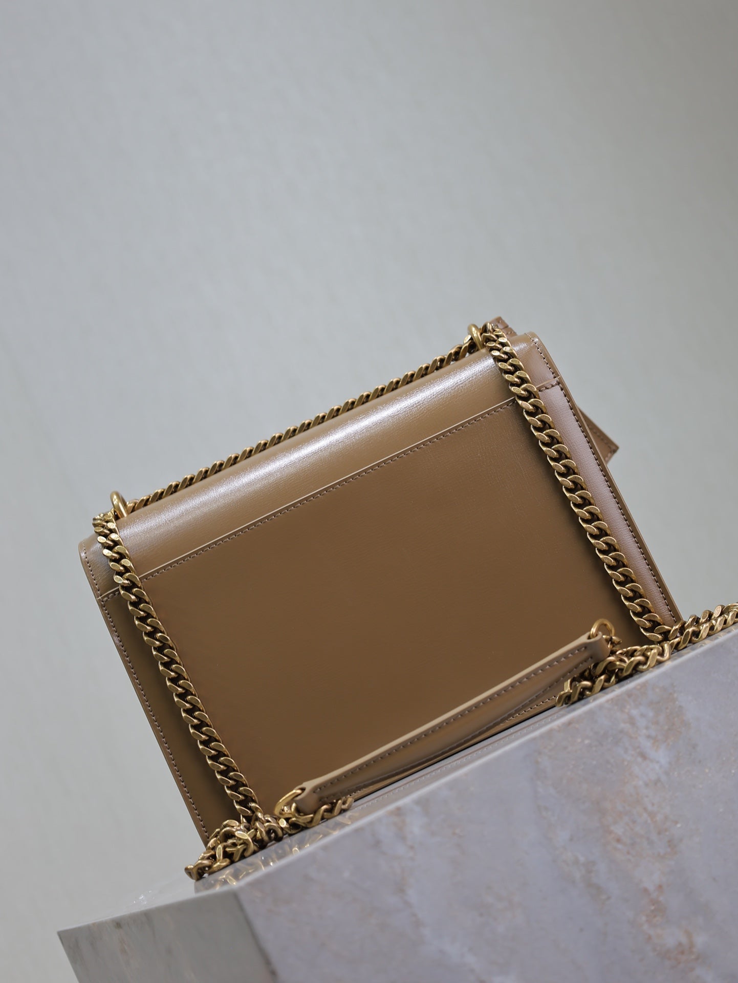 SAINT LAURENT YSL 25S SUNSET BAG 22 IN BROWN CALFSKIN GOLD HARDWRE