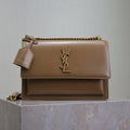 SAINT LAURENT YSL 25S SUNSET BAG 22 IN BROWN CALFSKIN GOLD HARDWRE