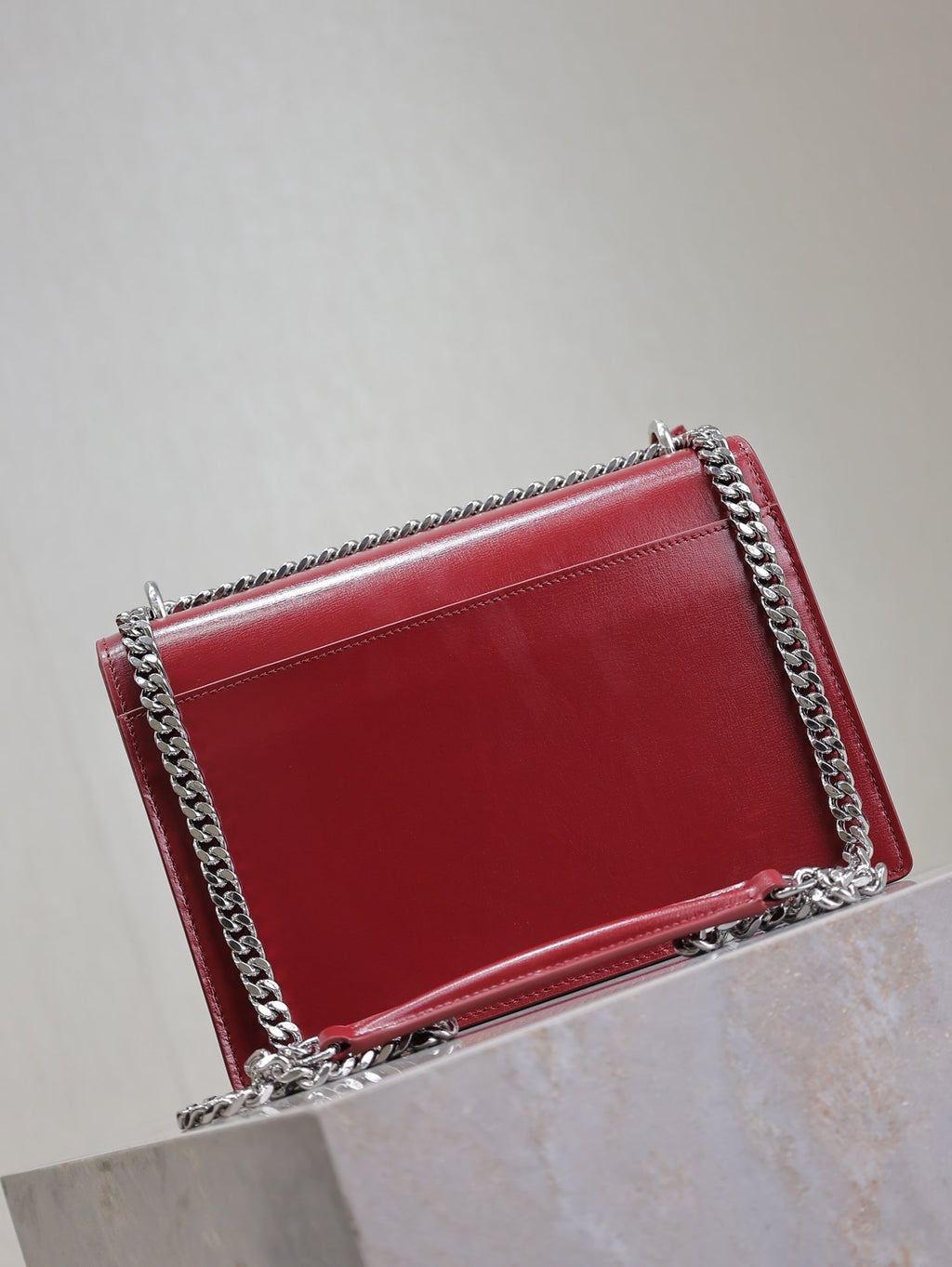 SAINT LAURENT YSL 25S SUNSET BAG 22 IN CRIMSON RED CALFSKIN SILVER HARDWRE