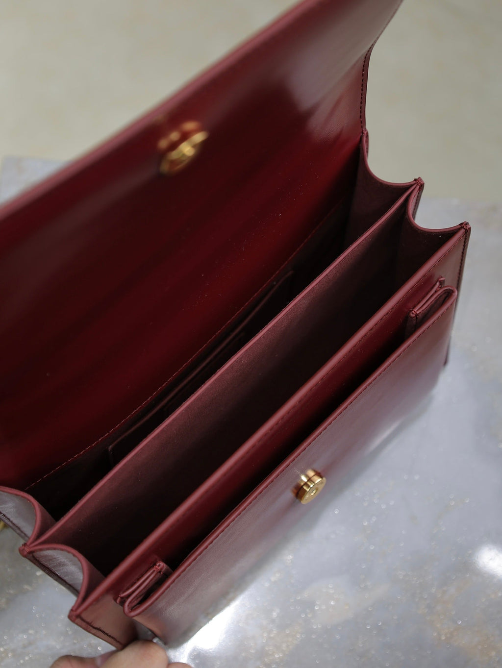 SAINT LAURENT YSL 25S SUNSET BAG 22 IN CRIMSON RED CALFSKIN GOLD HARDWRE