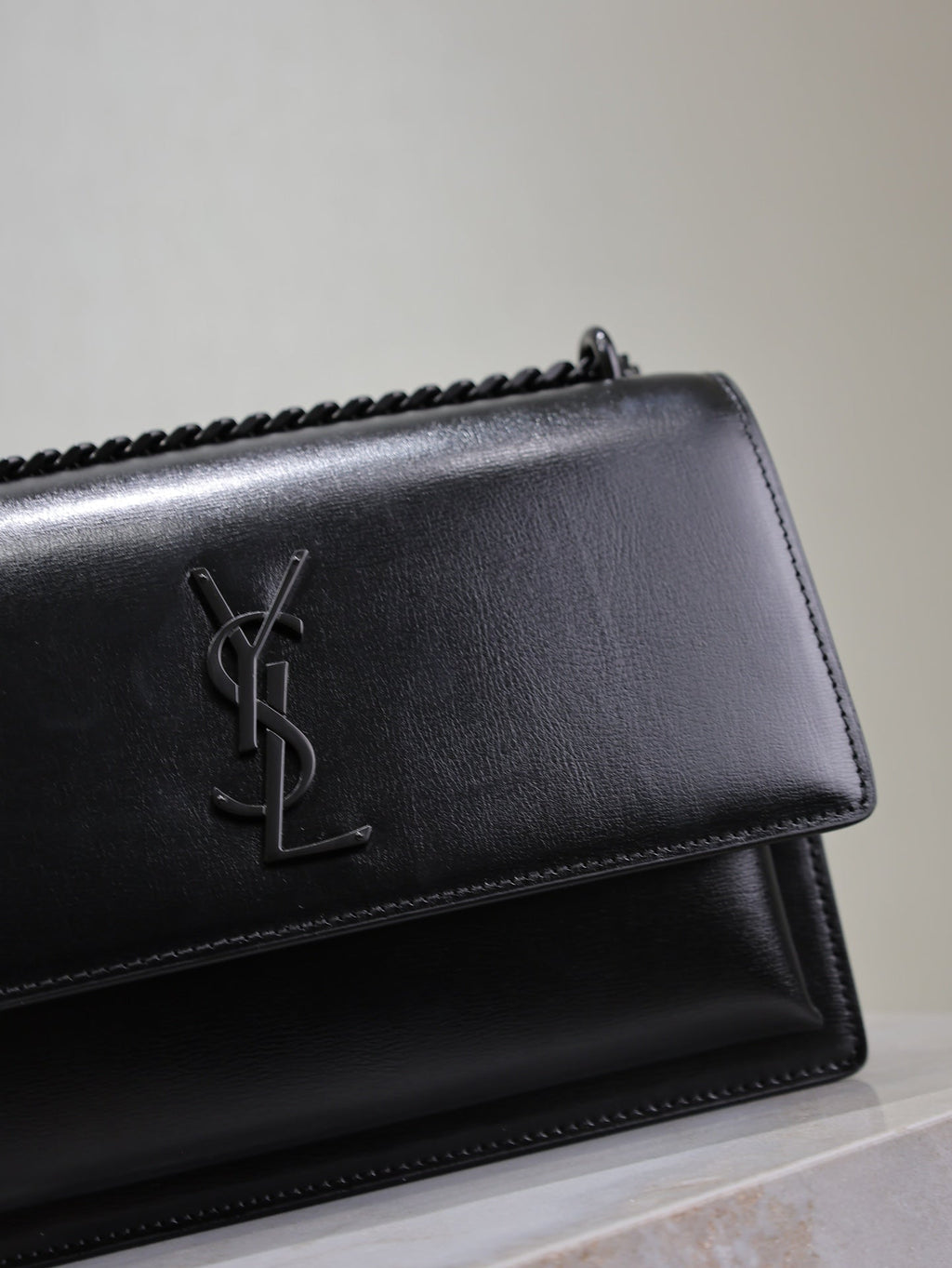 SAINT LAURENT YSL 25S SUNSET BAG 22 IN BLACK CALFSKIN BLACK HARDWRE