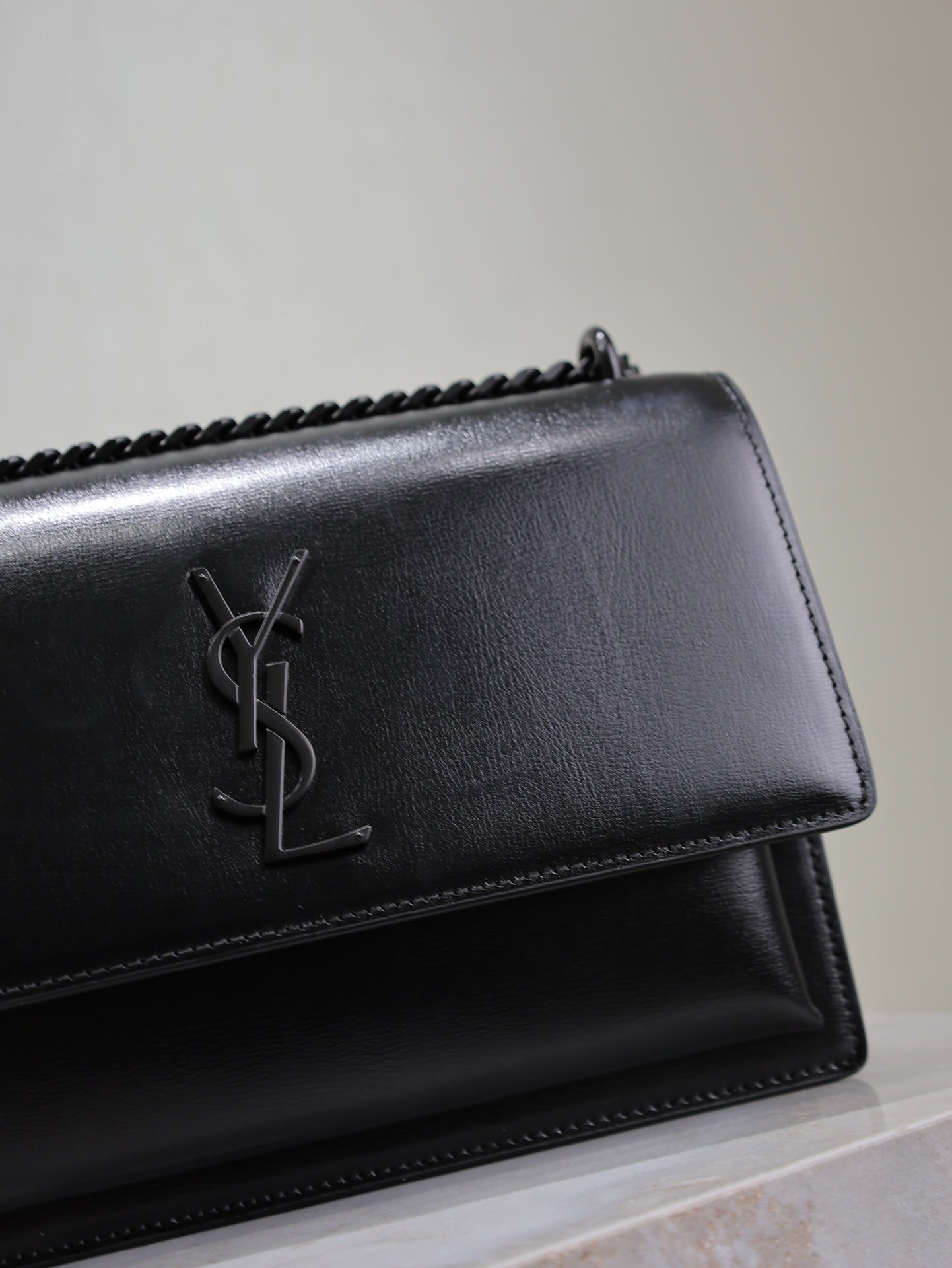 SAINT LAURENT YSL 25S SUNSET BAG 22 IN BLACK CALFSKIN BLACK HARDWRE
