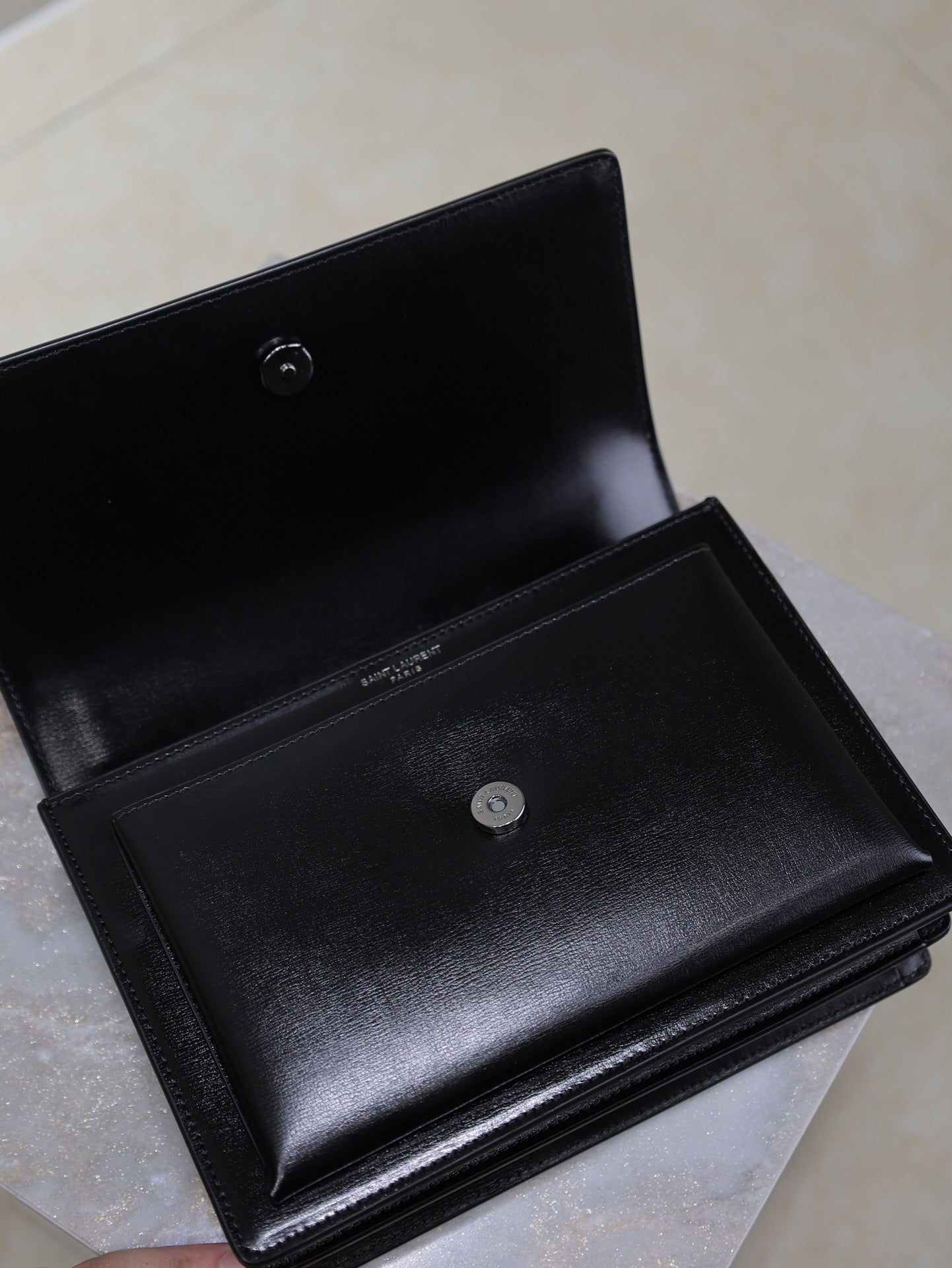 SAINT LAURENT YSL 25S SUNSET BAG 22 IN BLACK CALFSKIN BLACK HARDWRE