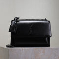 SAINT LAURENT YSL 25S SUNSET BAG 22 IN BLACK CALFSKIN BLACK HARDWRE