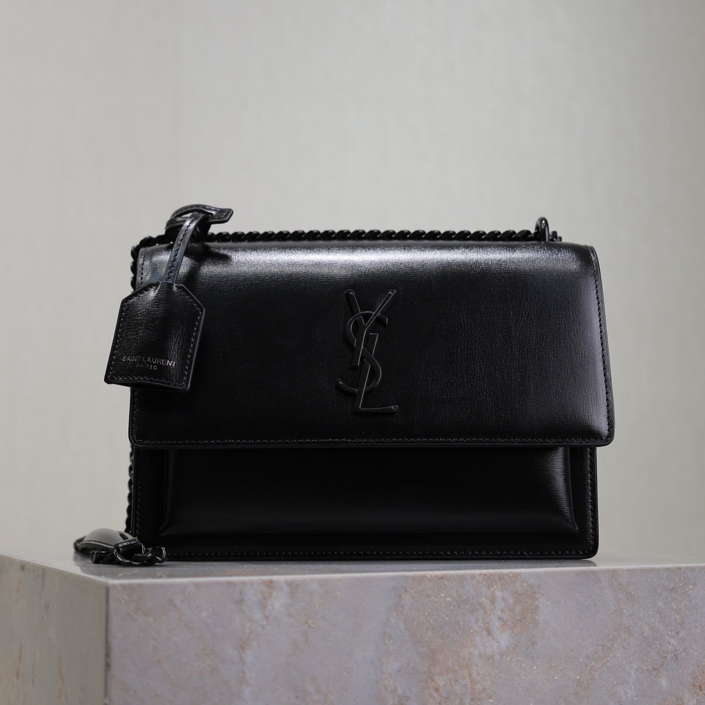 SAINT LAURENT YSL 25S SUNSET BAG 22 IN BLACK CALFSKIN BLACK HARDWARE