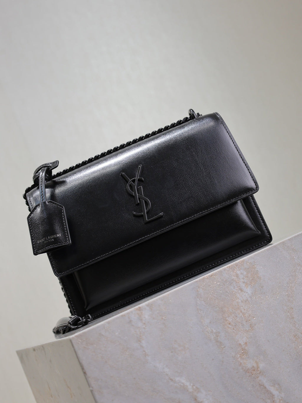 SAINT LAURENT YSL 25S SUNSET BAG 22 IN BLACK CALFSKIN BLACK HARDWRE