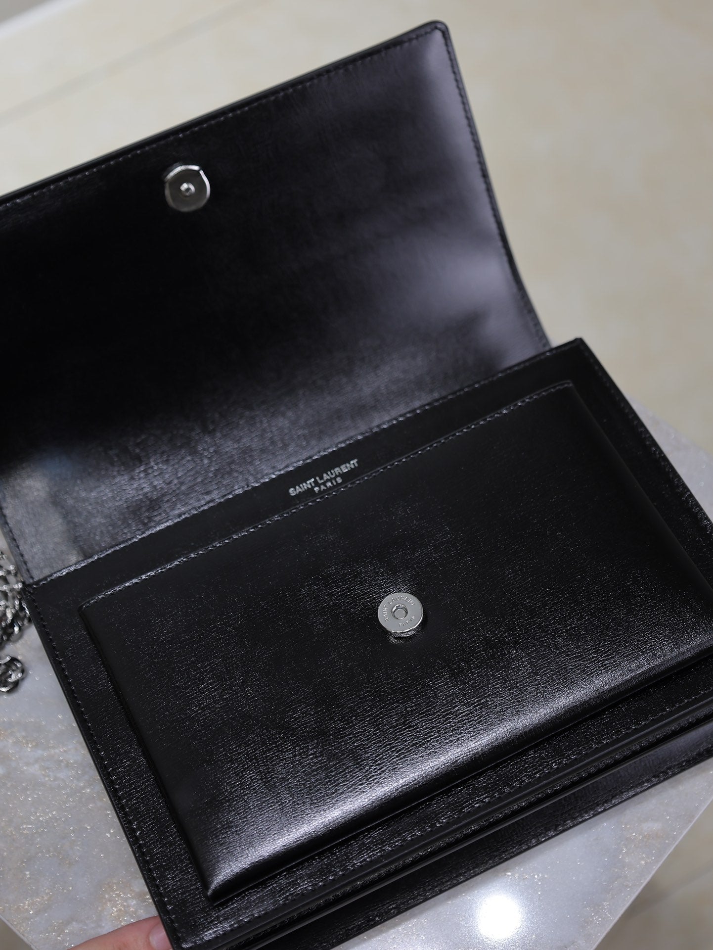 SAINT LAURENT YSL 25S SUNSET BAG 22 IN BLACK CALFSKIN SILVER HARDWRE