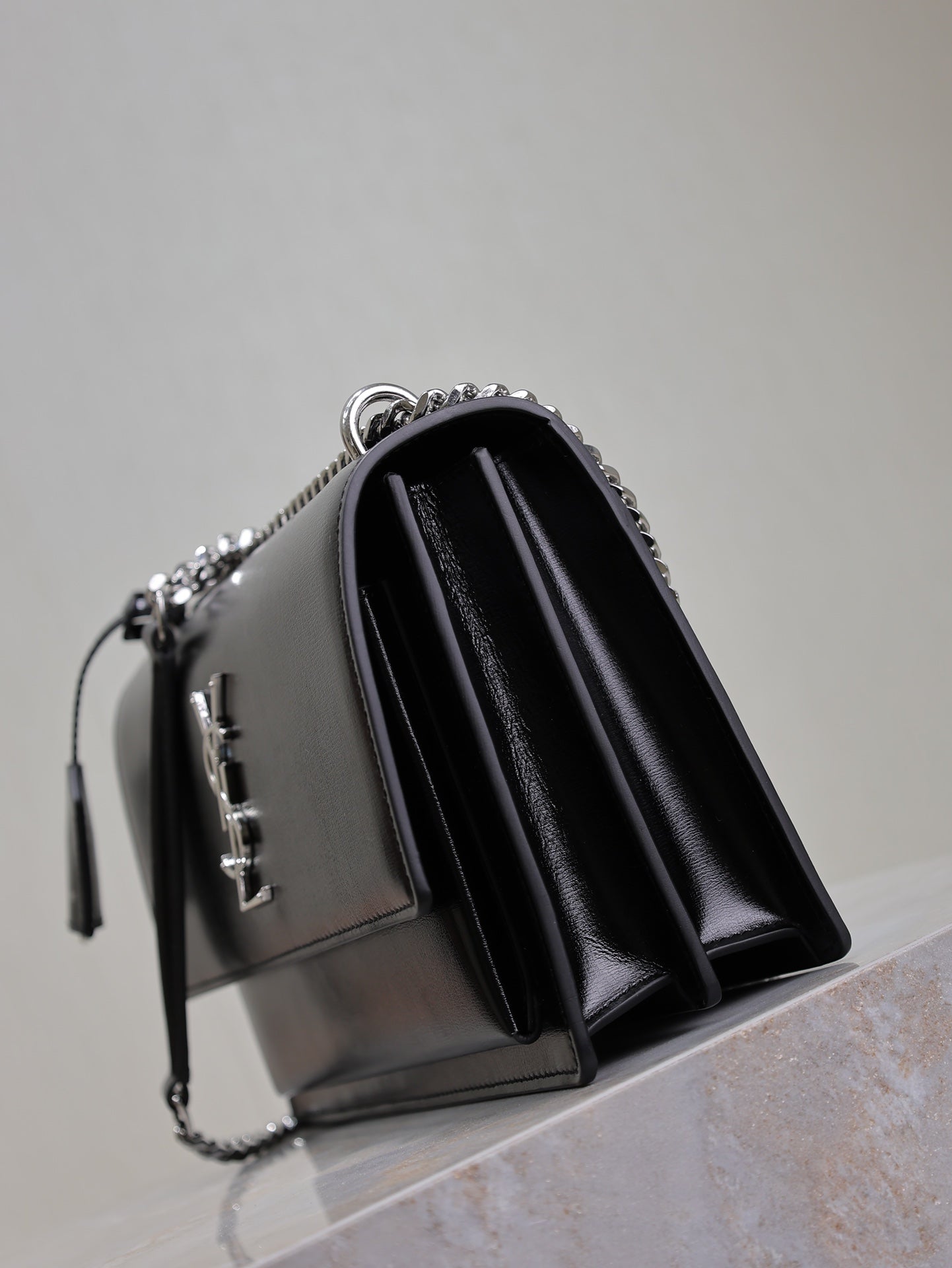 SAINT LAURENT YSL 25S SUNSET BAG 22 IN BLACK CALFSKIN SILVER HARDWRE