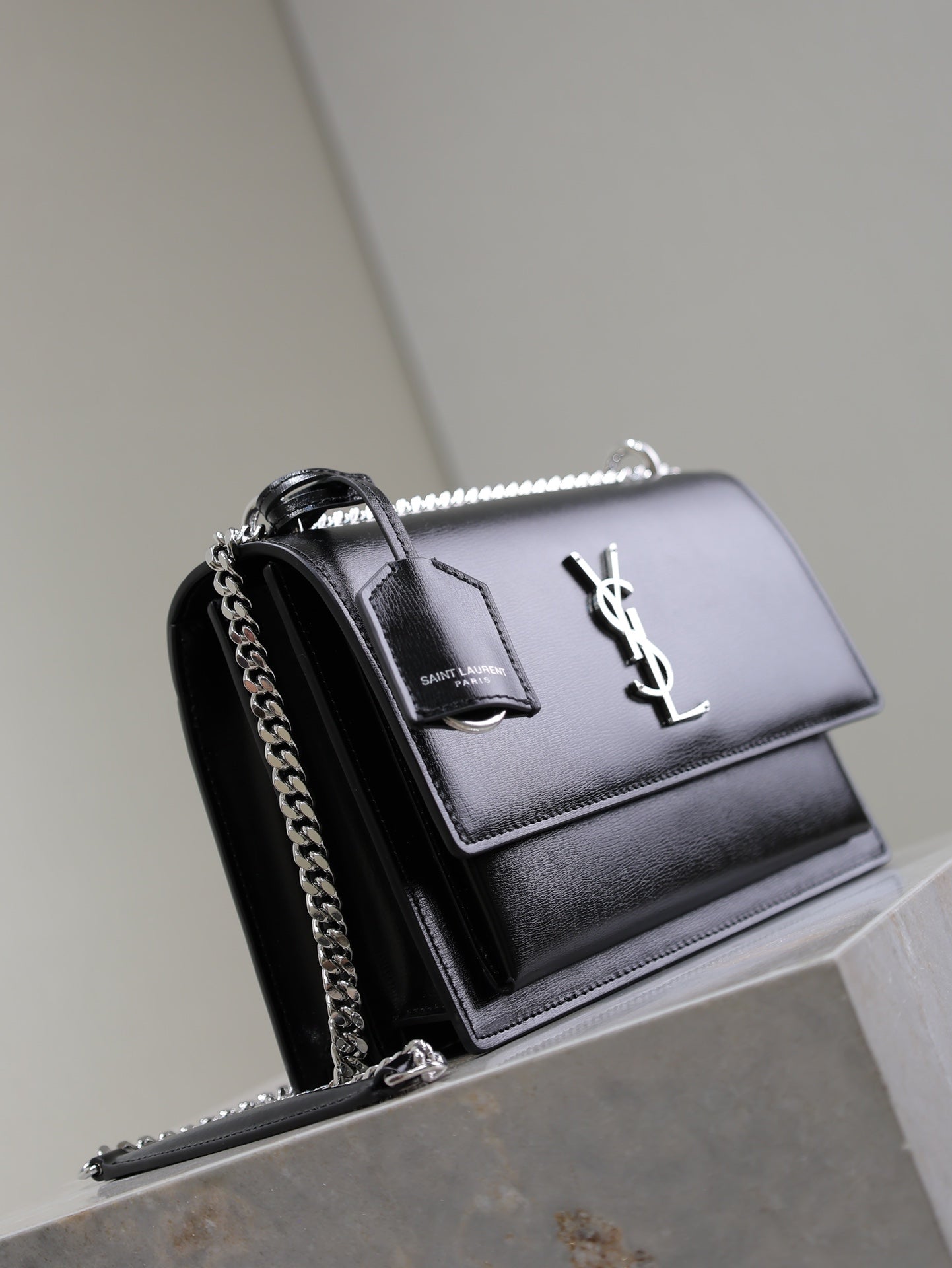 SAINT LAURENT YSL 25S SUNSET BAG 22 IN BLACK CALFSKIN SILVER HARDWRE