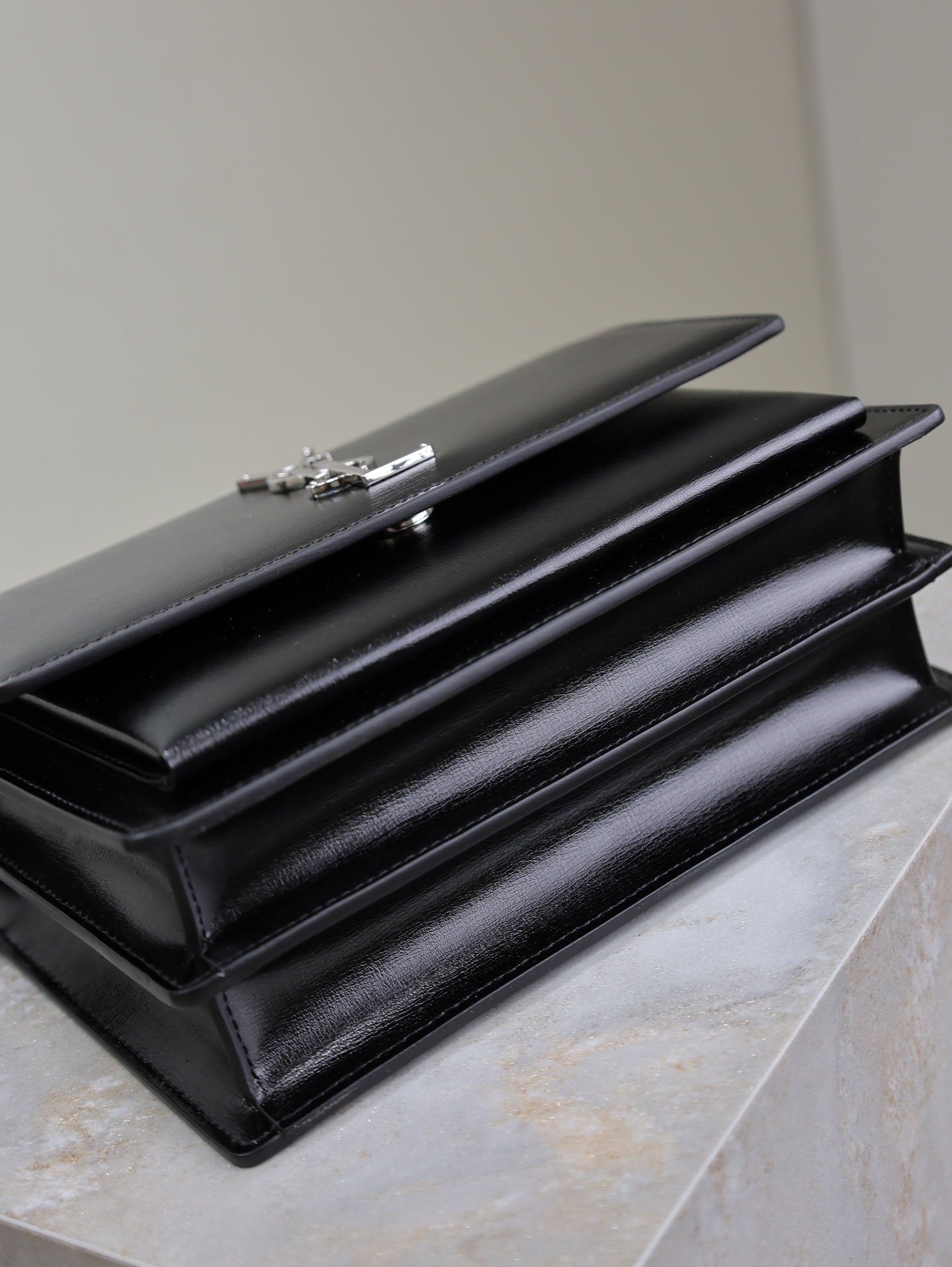 SAINT LAURENT YSL 25S SUNSET BAG 22 IN BLACK CALFSKIN SILVER HARDWRE