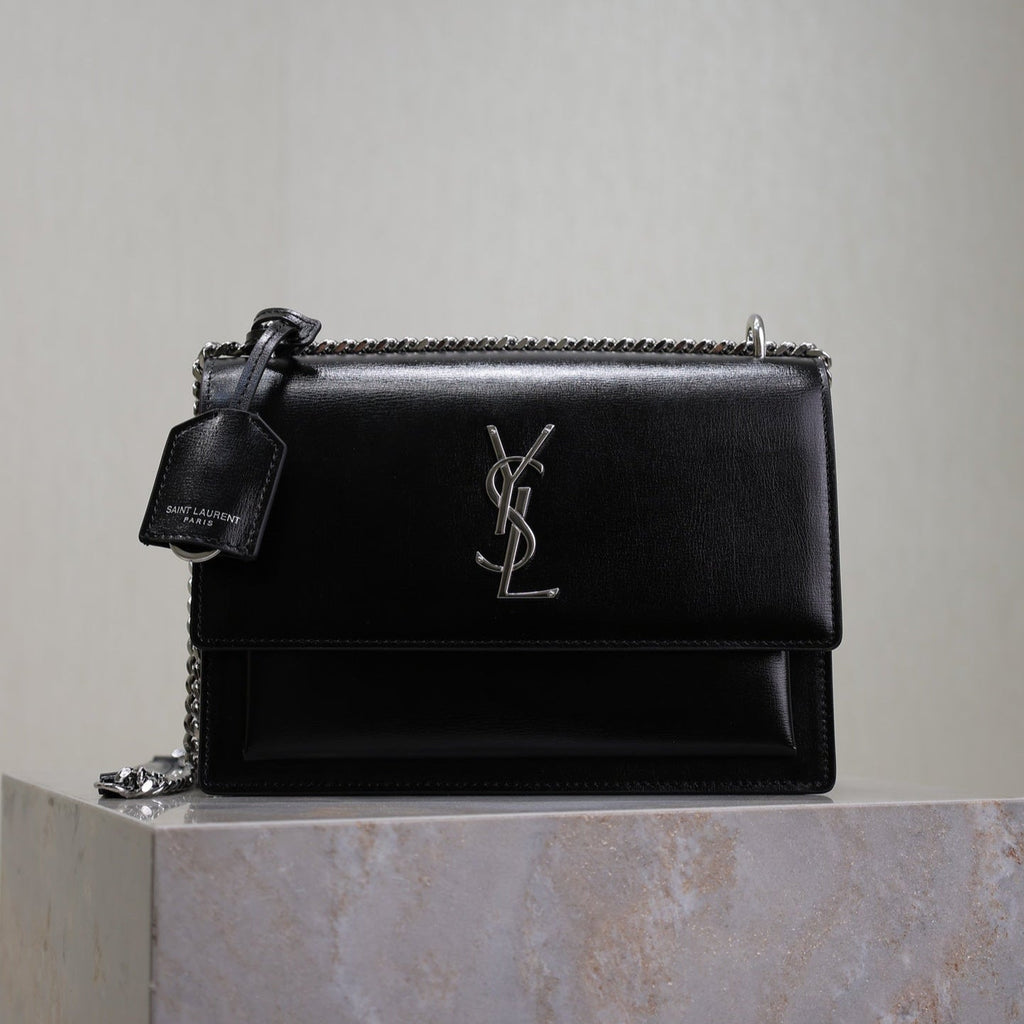 SAINT LAURENT YSL 25S SUNSET BAG 22 IN BLACK CALFSKIN SILVER HARDWRE