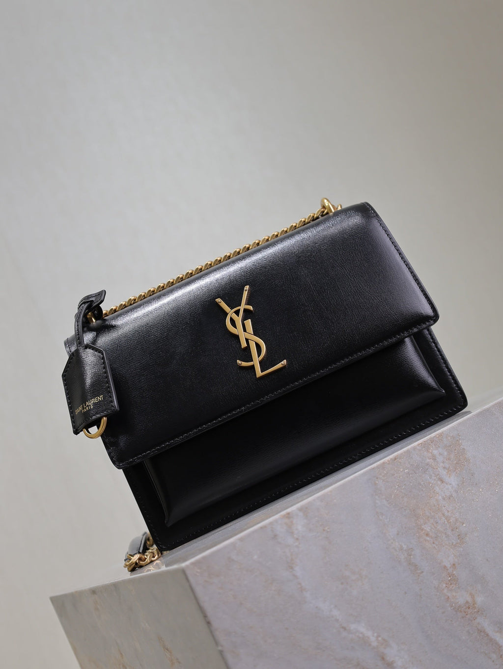 SAINT LAURENT YSL 25S SUNSET BAG 22 IN BLACK CALFSKIN GOLD HARDWRE