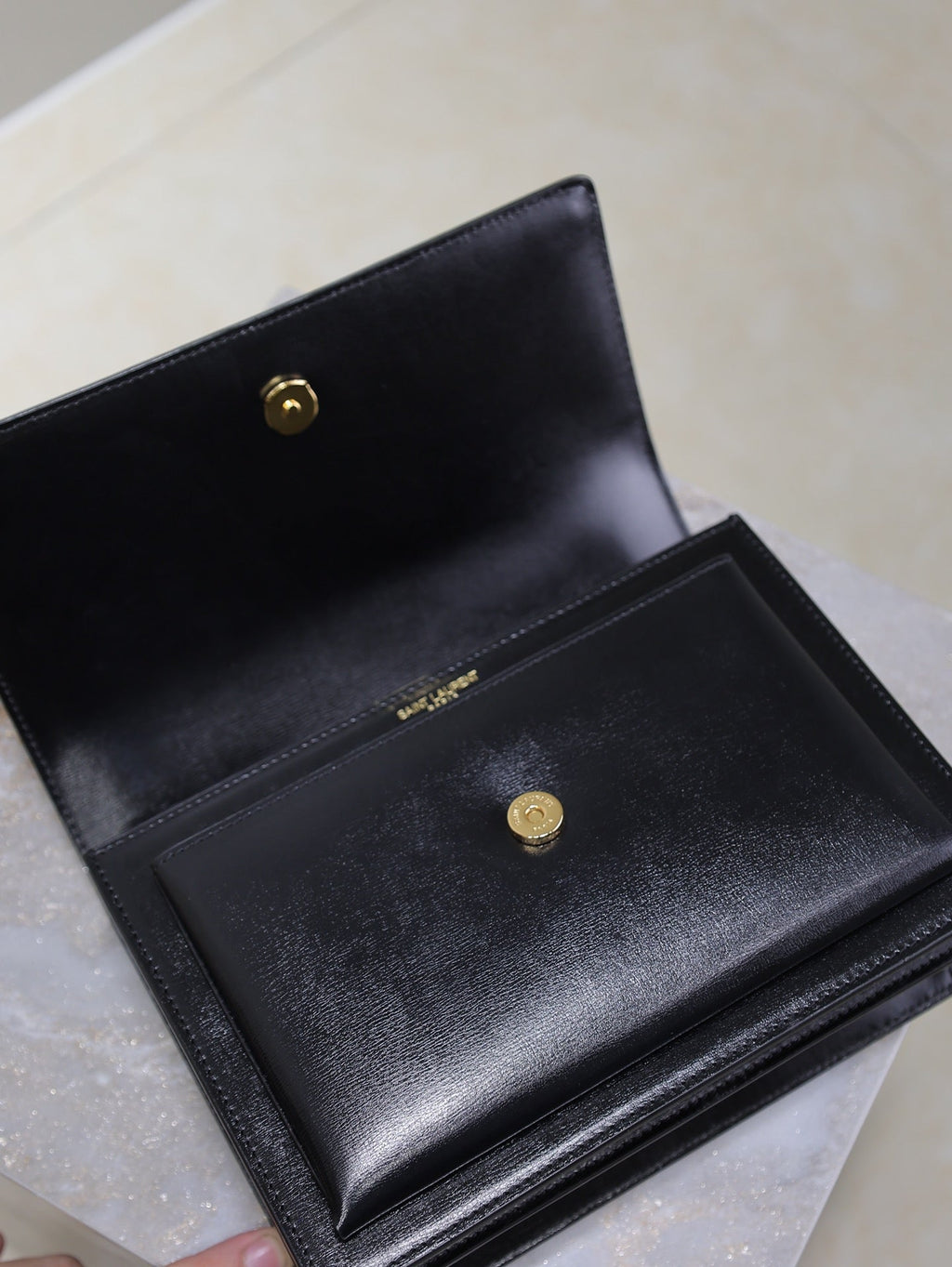 SAINT LAURENT YSL 25S SUNSET BAG 22 IN BLACK CALFSKIN GOLD HARDWRE