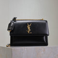 SAINT LAURENT YSL 25S SUNSET BAG 22 IN BLACK CALFSKIN GOLD HARDWRE