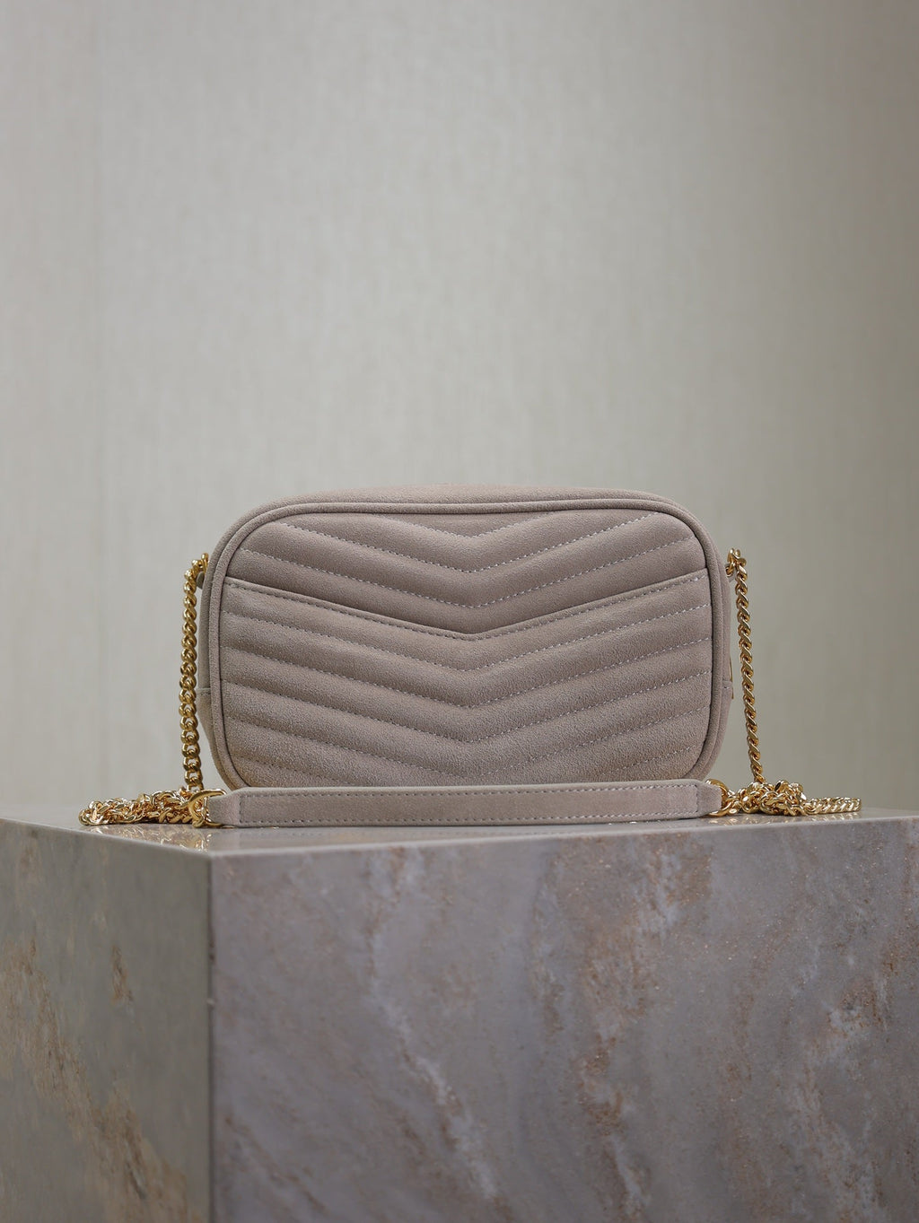 SAINT LAURENT LOU MINI CAMERA BAG 18 IN SILVER PINK SUEDE GOLD HARDWARE