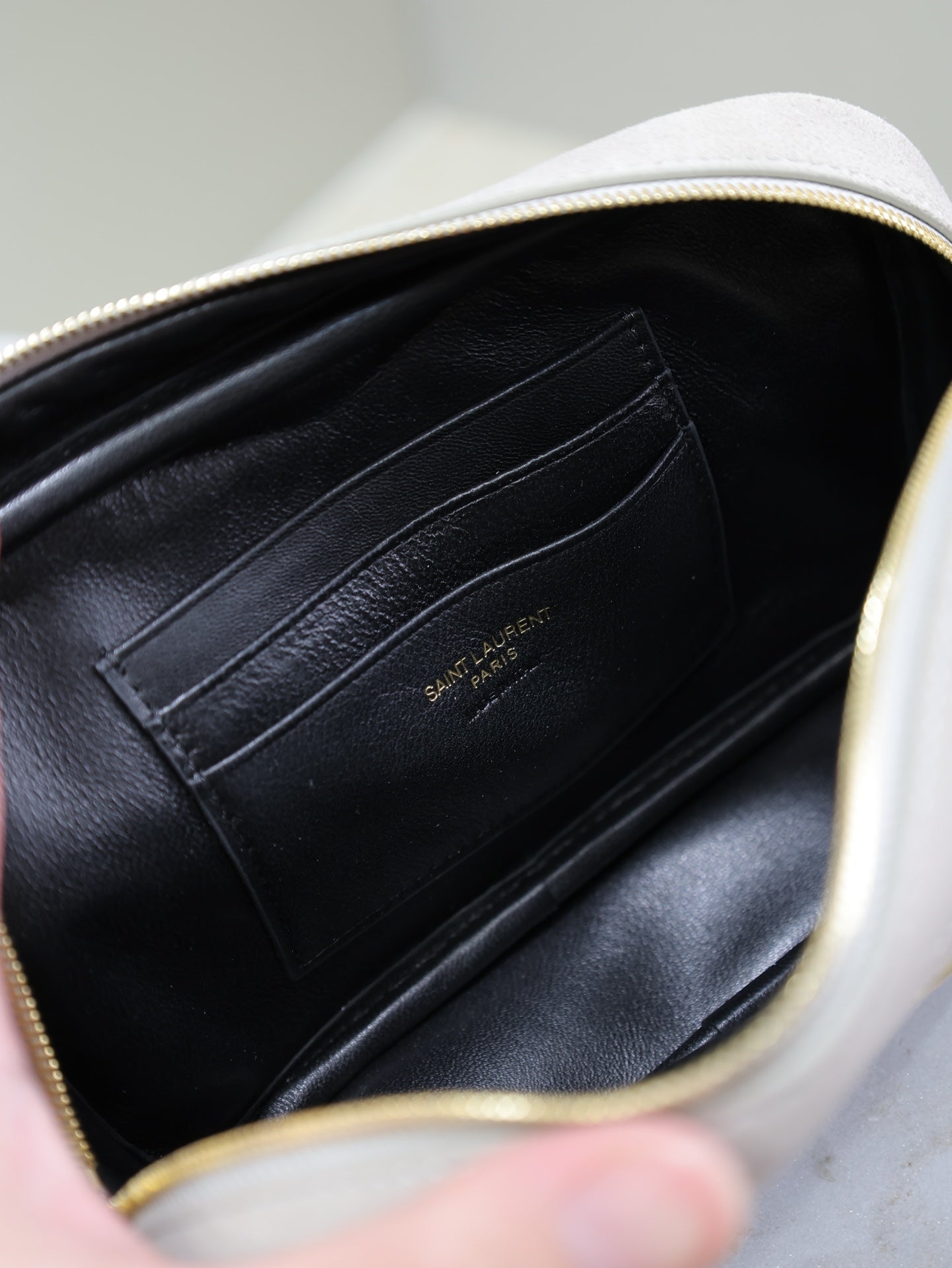 SAINT LAURENT LOU MINI CAMERA BAG 18 IN SILVER PINK SUEDE GOLD HARDWARE