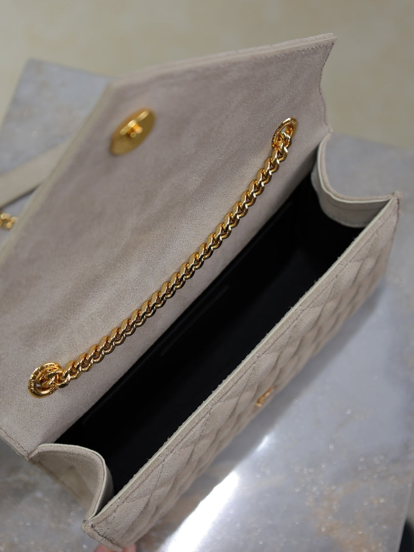SAINT LAURENT ENVELOPE SMALL CHAIN BAG 22 IN BEIGE SUEDE GOLD HARDWARE