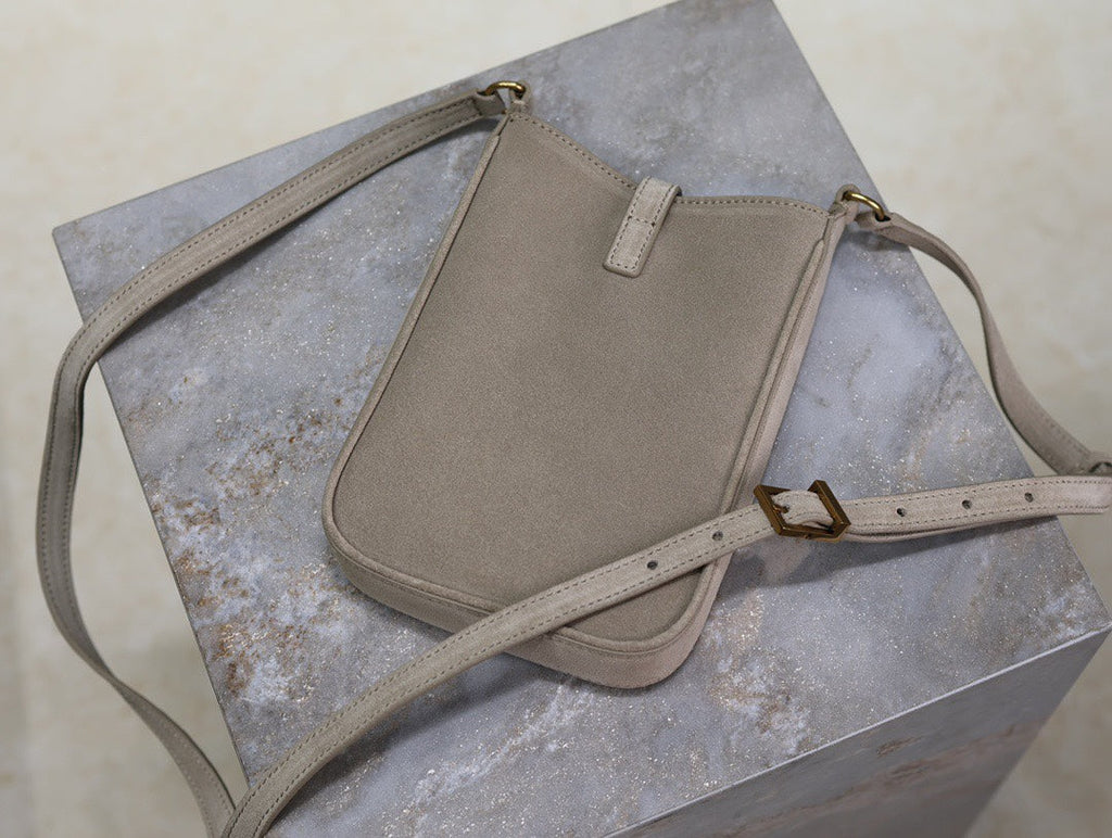 SAINT LAURENT LE 5 À 7 HOBO MINI BAG 18 IN LIGHT BROWN SUEDE COPPER HARDWARE