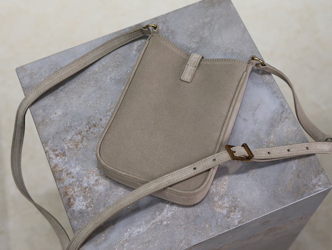 SAINT LAURENT LE 5 À 7 HOBO MINI BAG 18 IN LIGHT BROWN SUEDE COPPER HARDWARE