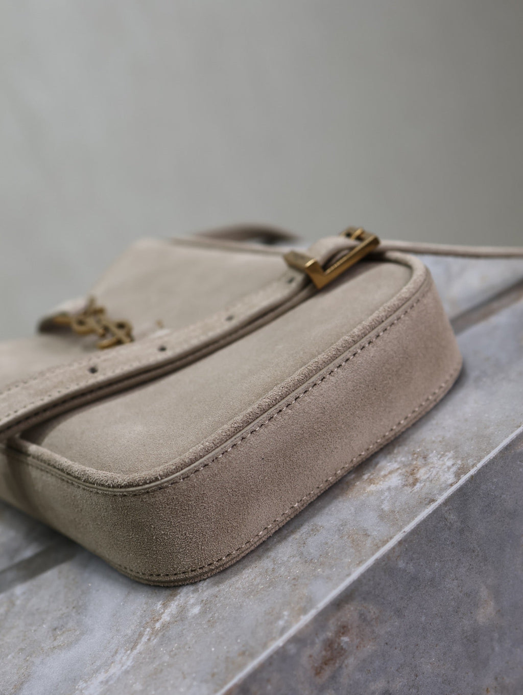 SAINT LAURENT LE 5 À 7 HOBO MINI BAG 18 IN LIGHT BROWN SUEDE COPPER HARDWARE