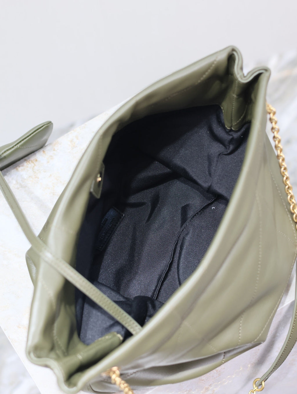 SAINT LAURENT JAMIE POCHON 38 IN ARMY GREEN LAMBSKIN GOLD HARDWARE