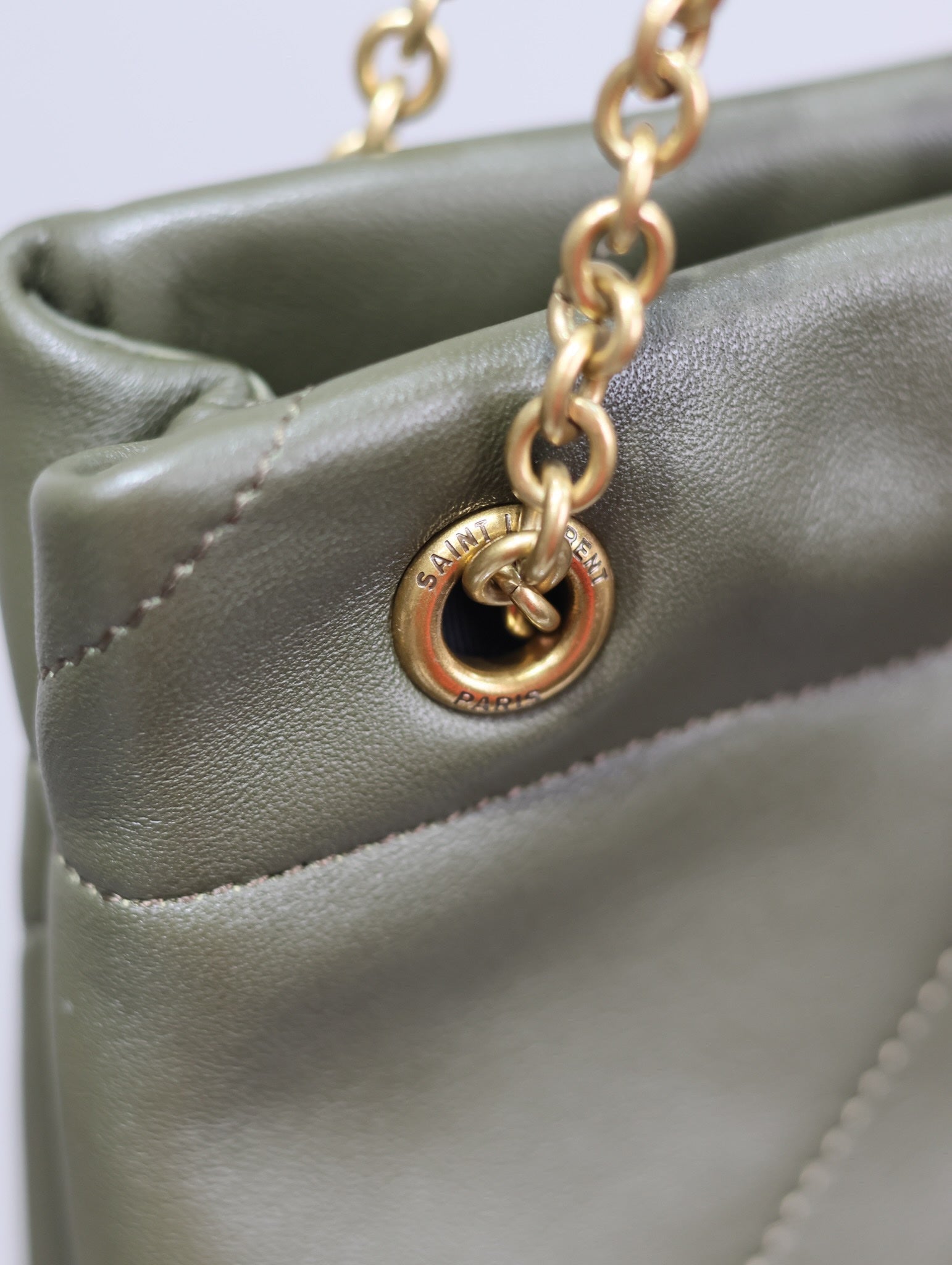 SAINT LAURENT JAMIE POCHON 38 IN ARMY GREEN LAMBSKIN GOLD HARDWARE