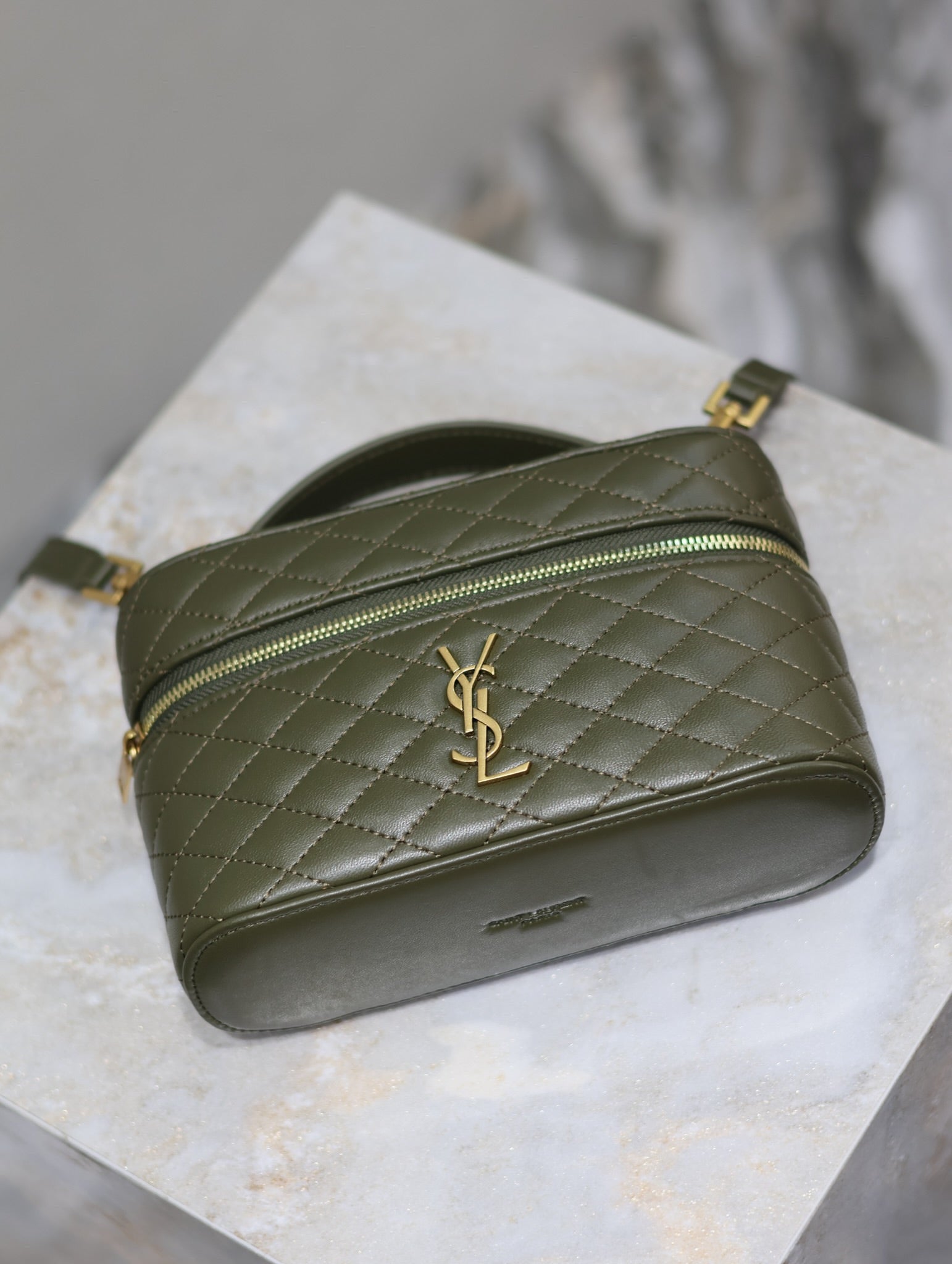SAINT LAURENT GABY MINI VANITY BAG 18 IN ARMY GREEN LAMBSKIN