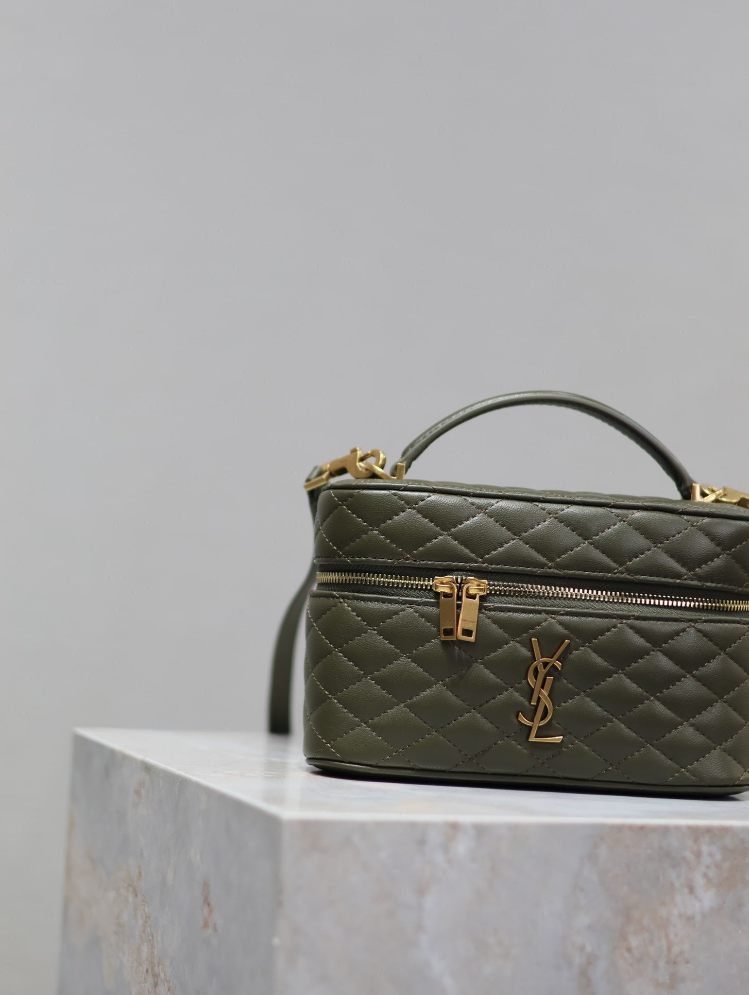 SAINT LAURENT GABY MINI VANITY BAG 18 IN ARMY GREEN LAMBSKIN