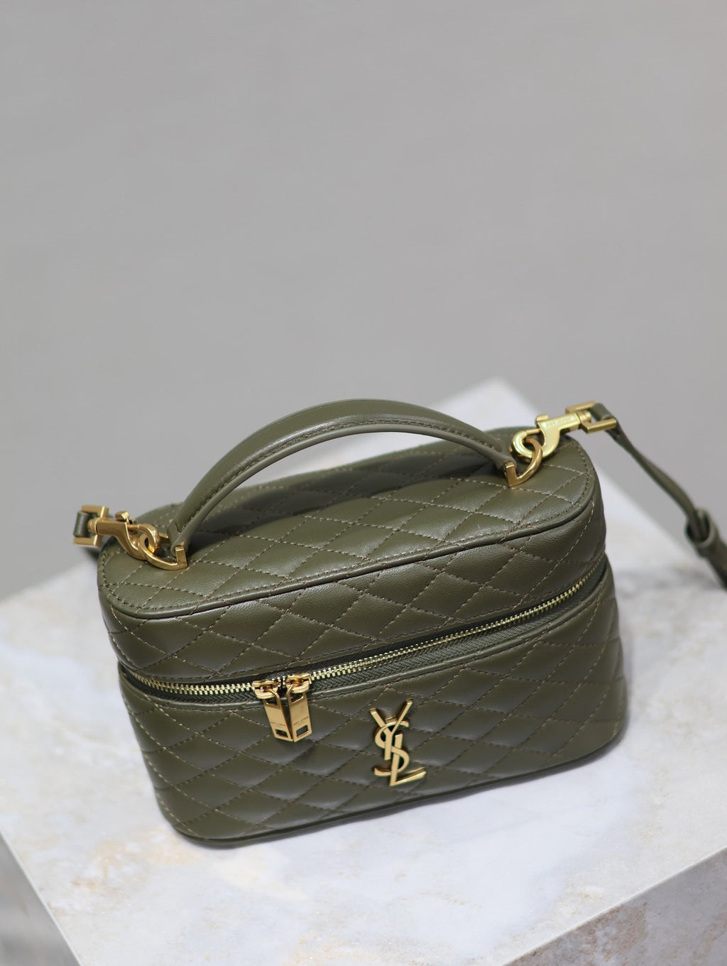 SAINT LAURENT GABY MINI VANITY BAG 18 IN ARMY GREEN LAMBSKIN
