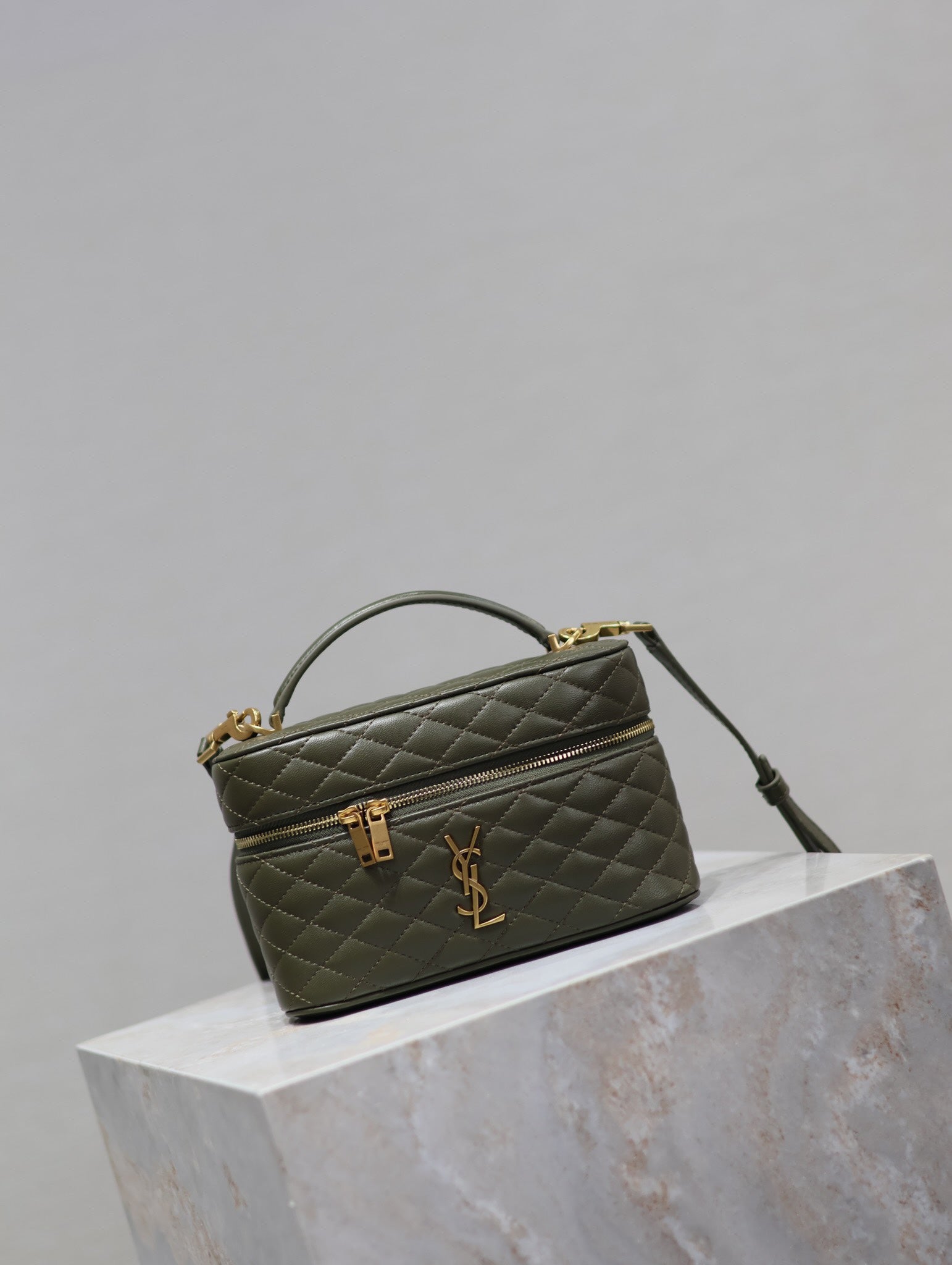 SAINT LAURENT GABY MINI VANITY BAG 18 IN ARMY GREEN LAMBSKIN