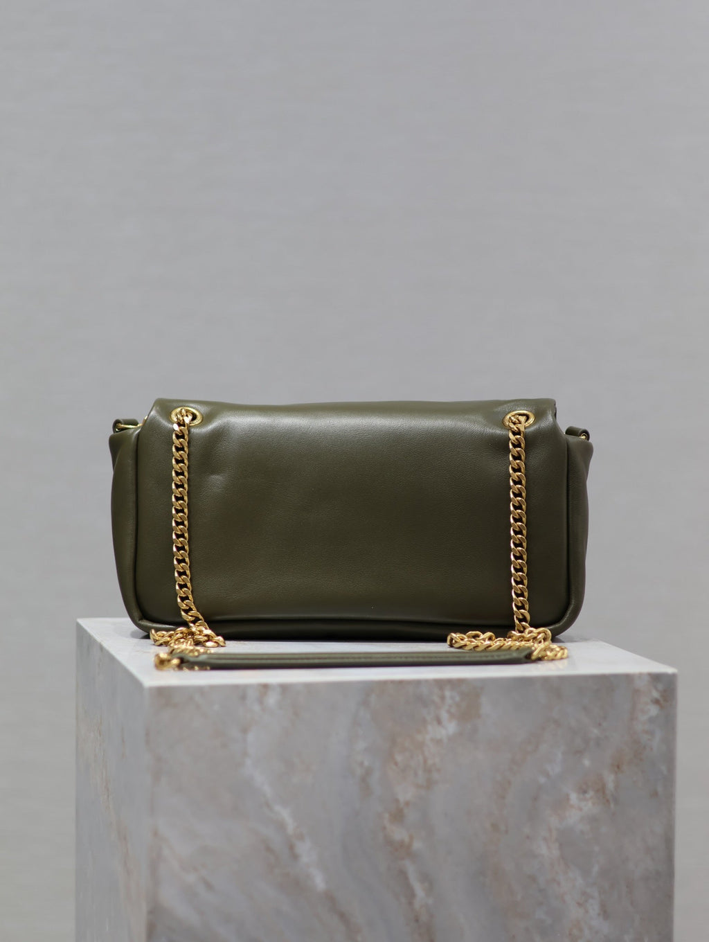 SAINT LAURENT CALYPSO CHAIN BAG 26 IN ARMY GREEN SMOOTH LAMBSKIN