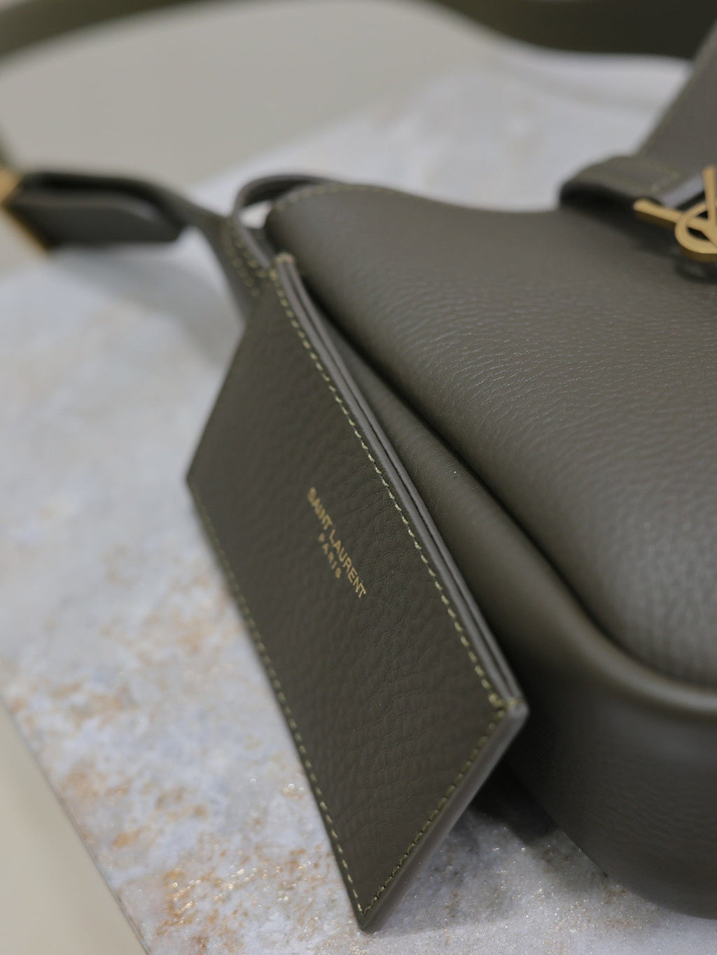 SAINT LAURENT LE 5 À 7 MINI BAG 16 IN KHAKI GREEN LAMBSKIN