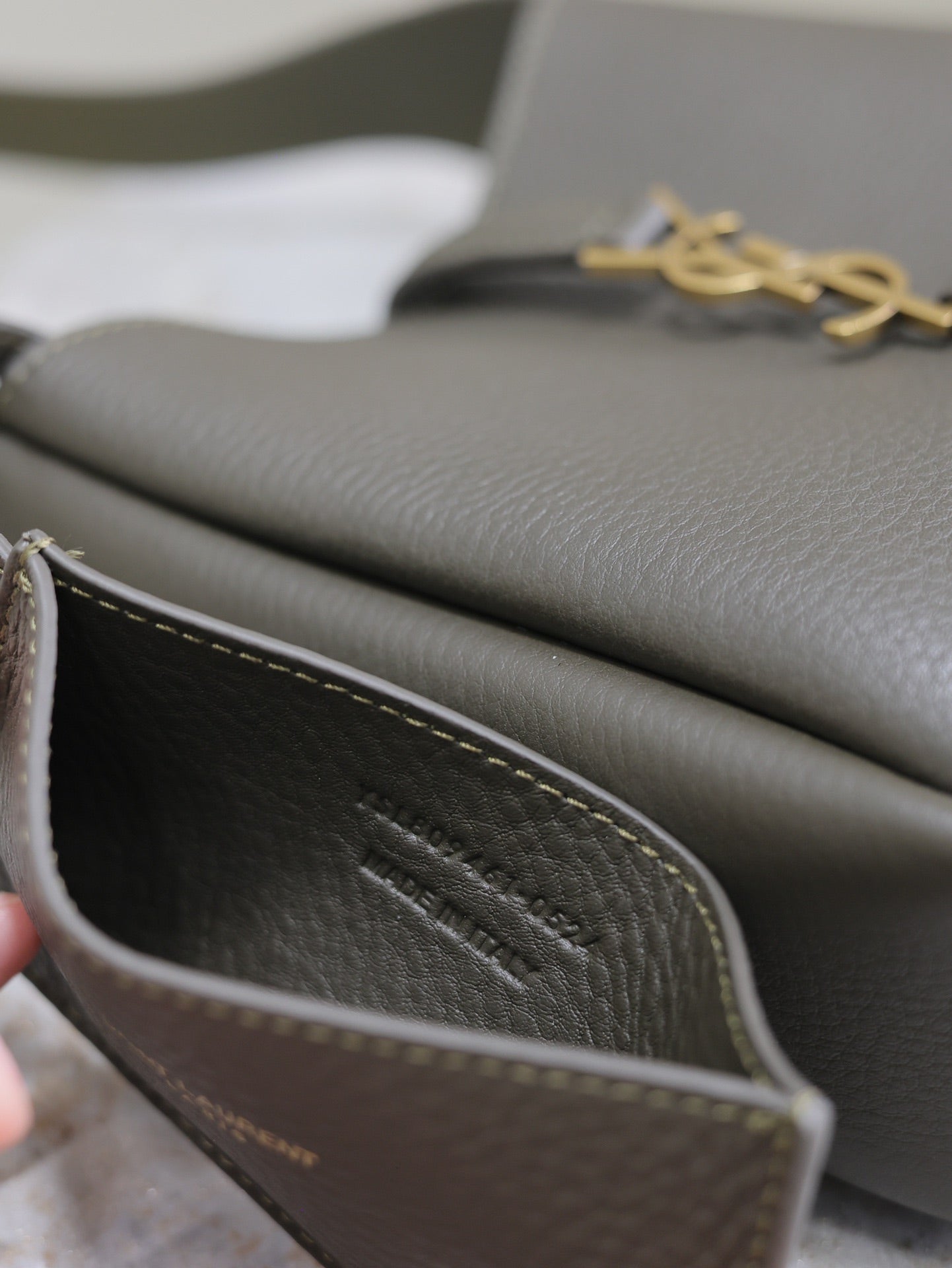 SAINT LAURENT LE 5 À 7 MINI BAG 16 IN KHAKI GREEN LAMBSKIN
